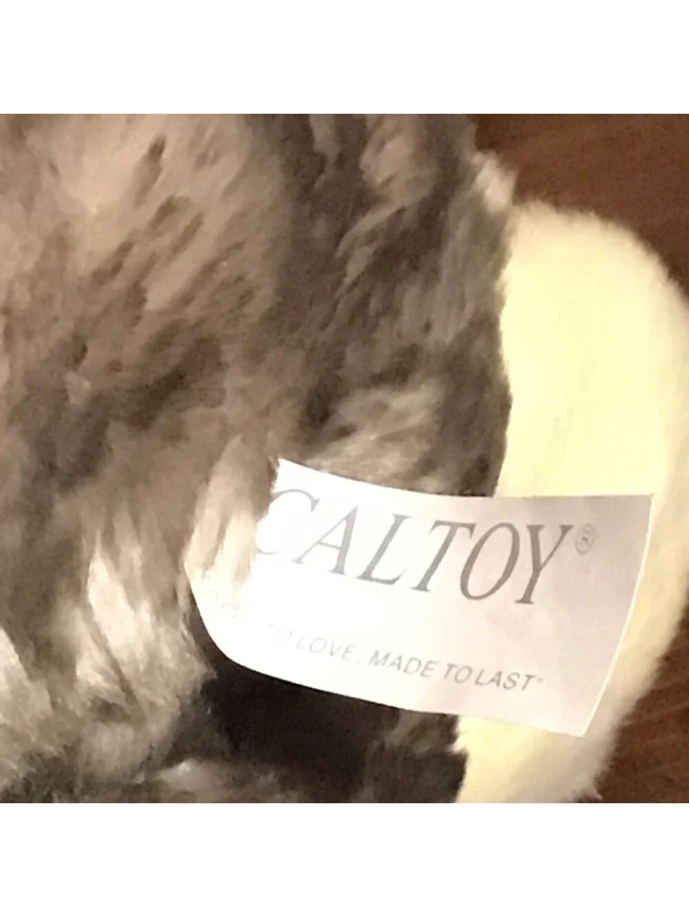 Vintage Caltoy Gray White Easter Bunny Plush Fluffy Frosted Ribbon 15